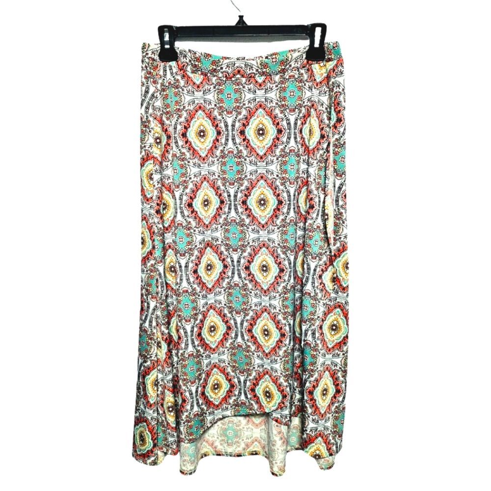 bobeau Boho Midi Length Wrap Skirt Pull On Elastic Waist High Low Hem Size M
